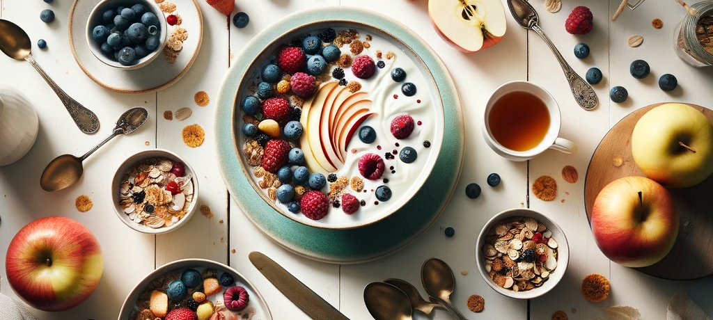DALL·E 2023-11-20 09.18.52 - An ultra-realistic flat-lay image for a professional food magazine, showcasing a tempting breakfast for at least two people, beautifully arranged on a
